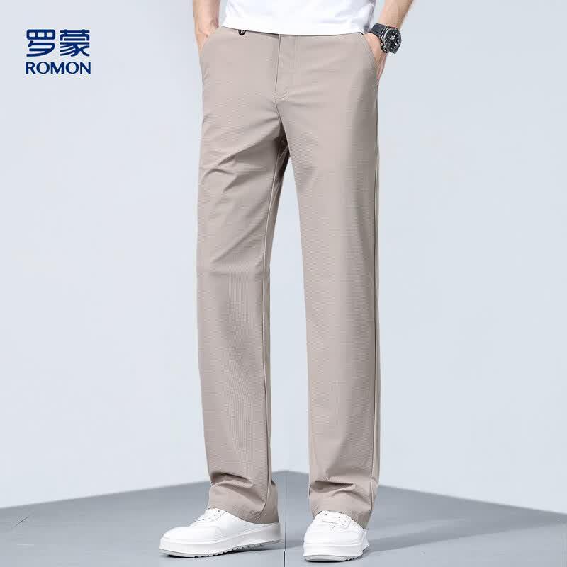 Romon Men's Summer Ice Silk Straight Business Casual Pants