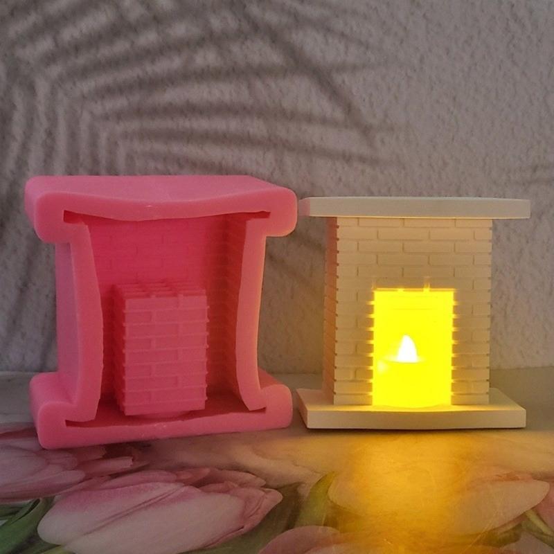European Fireplaces Candle Holder Silicone Mold Cement Handmade Concrete Resin Candlestick Mould DIYs Crafts Table Home