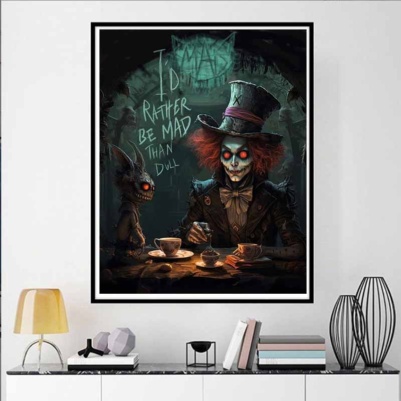 Disney Diamond Painting Dark Gothic Mad Hatter  Alice in Wonderland  Illustration Mosaic Craft Hobby DIY Gift Home Decoration Embroidery
