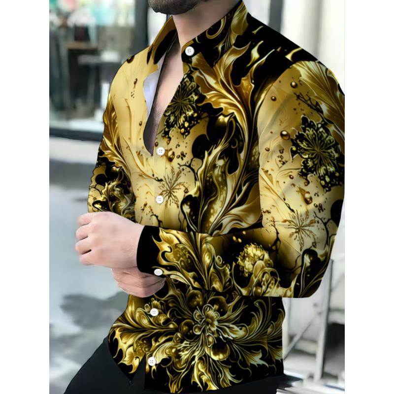 New men's fashionable luxury long sleeved shirt with high-definition 3D printed shirt and bamboo pattern top