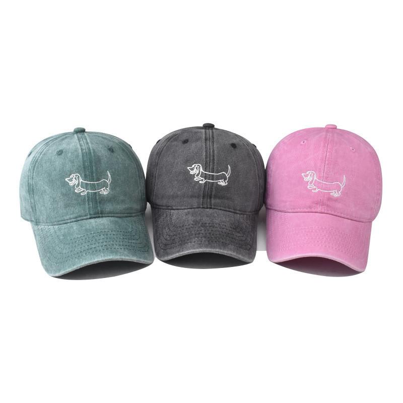 Dachshund Cotton Embroidery Vintage Dog Baseball Cap Curved Brim Casual Outdoor