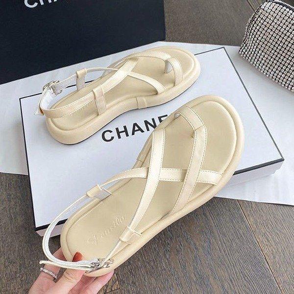 Fashion Mazefeng Women Summer Sandals Beach Sandals Fashion Flats Shoes 2024 New Sandal Non-slip Flat Sandals Buckle Black and White