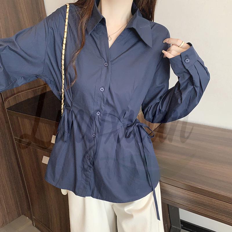 2026 Spring Plus Size Women s Fashion Waist-Cinching Tie-Up Shirt Top L