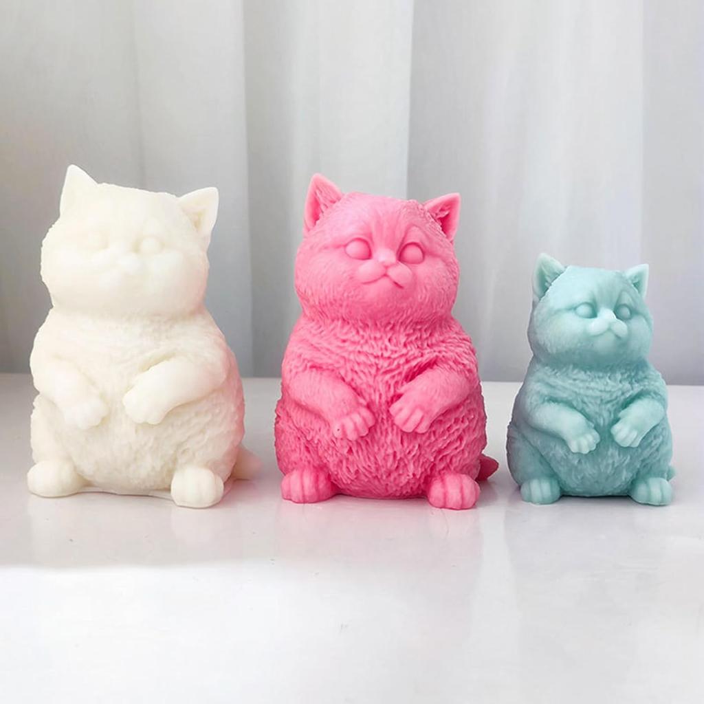 Fat Cat Candle Mold Animal Epoxy Resin Mold 3D Cat Silicone Mold for Fondant, Soy Wax Candle, Soap, Plaster, Epoxy Resin Casting, DIY Crafts (S)