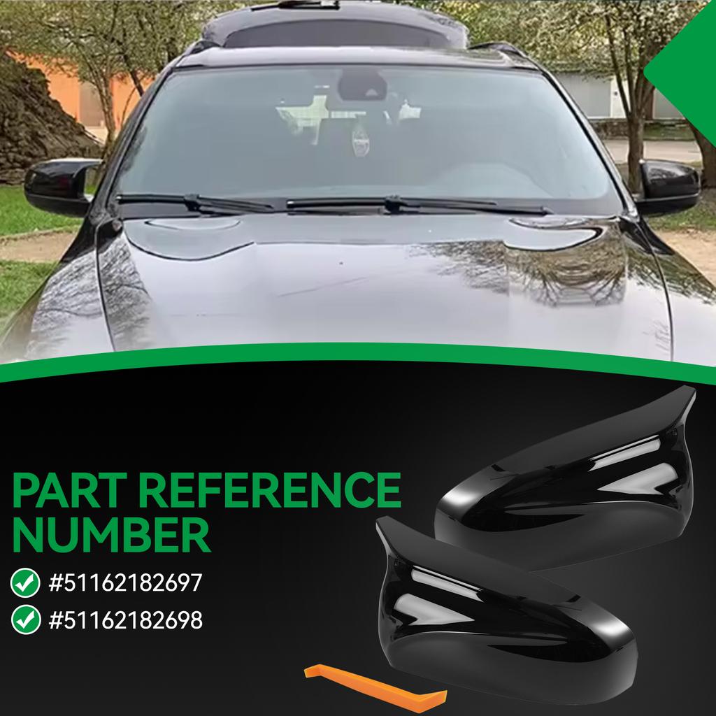 2x For BMW E70 X5 2007-2013 E71 X6 2008-2013 Gloss Black Side Wing Rearview Mirror Cover Cap Accessories 51162182697 51162182698