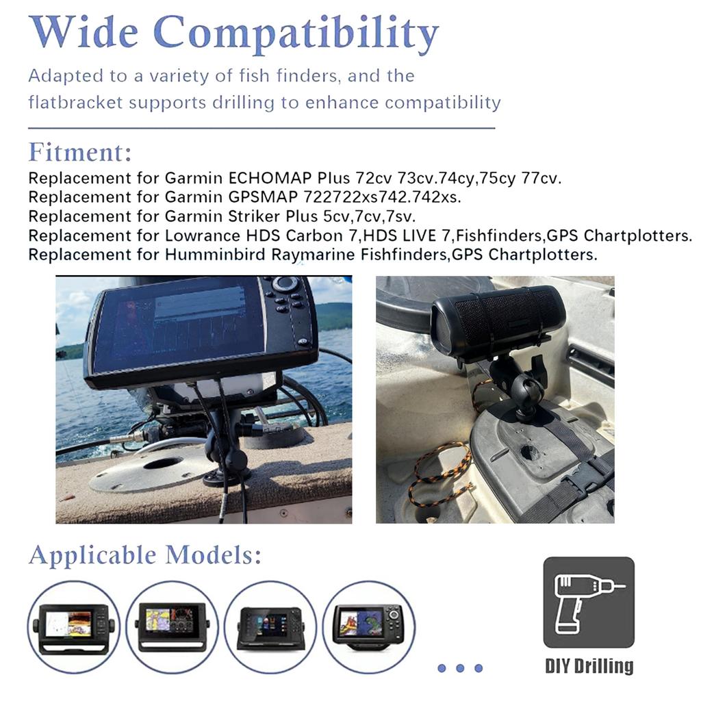 360 Degrees Rotation Fish Finder Holder Universal Kayak Mounting Plate Fish Finder Mount Ball Mount Fish Finder Bracket