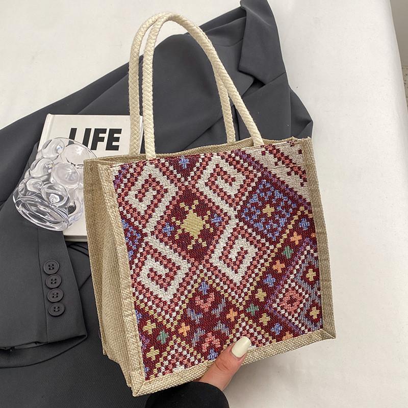 Fashionable Ethnic Style Canvas Bag For Women Small Square Bag With Button Closure