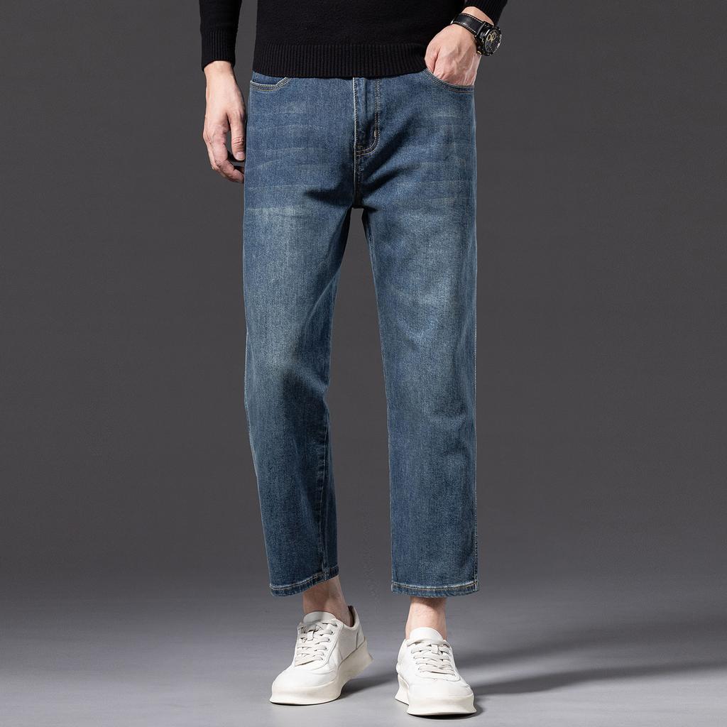 Small Jeans Men's Pure Cotton Loose Straight Wide-leg Elastic Casual Versatile Trendy Denim Trousers