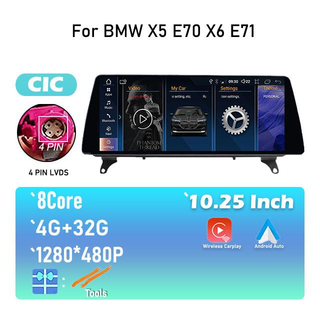 For BMW X5 E70 X6 E71 CCC / CIC System 10.25" IPS Screen Android 14 Car Video Player Multimedia Radio Stereo GPS Navigation