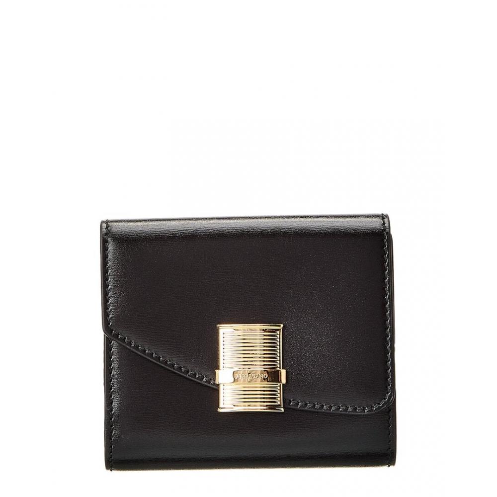 

Salvatore Ferragamo Ferragamo Fiamma Leather Compact Wallet Black One Size
