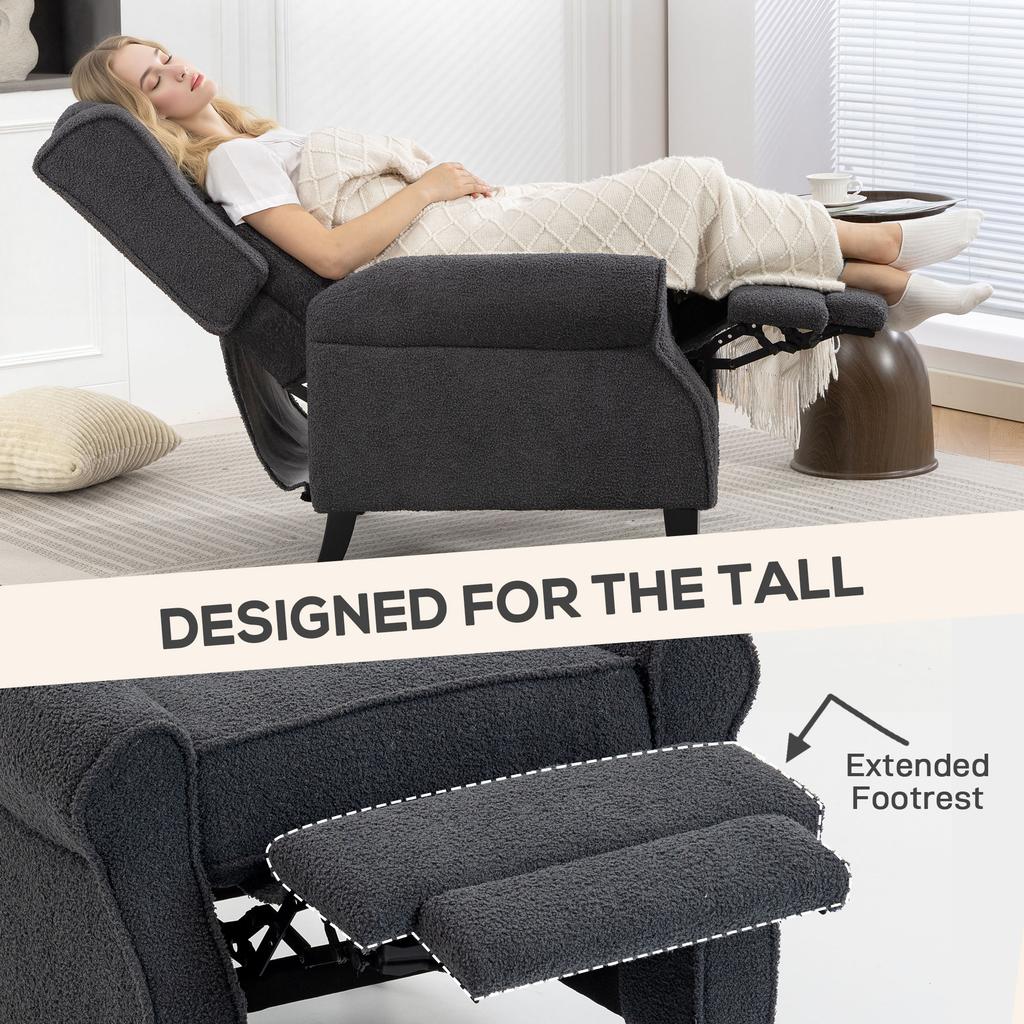 132 degrees Recliner Armchair With Extended Footrest Dark Grey