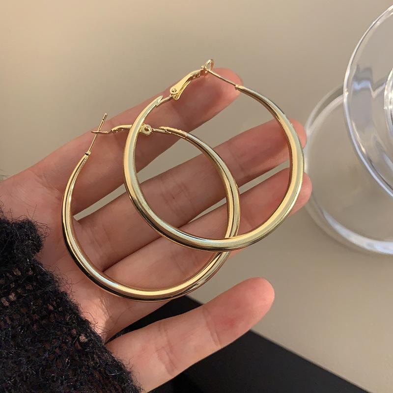 New Trendy Silver Color Double Layer Circle Hoop Earrings For Women Exaggerated Metal Layer Round Earrings Jewelry Gift