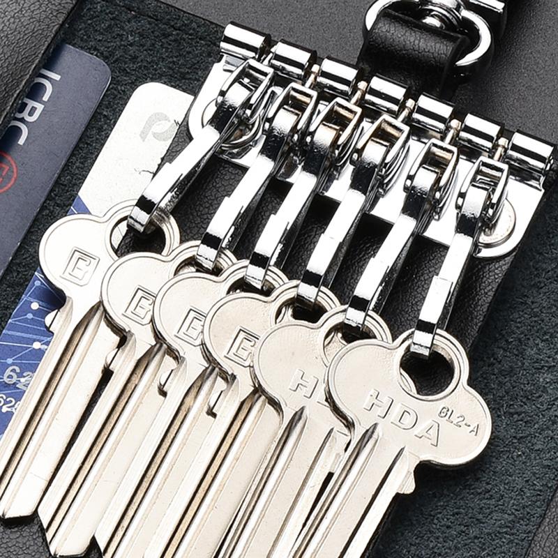 Leather Key Bag Portable Men's Waist Hanged Metal Keychain EDC Keys Holder Women's Small Card Wallet Key Organizer Case