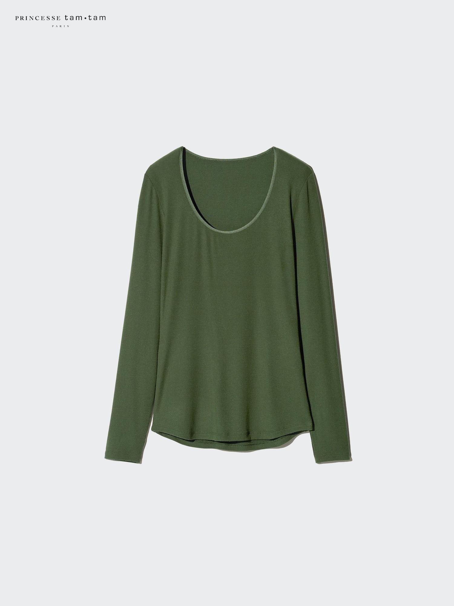 

Uniqlo Ультратеплое термофутболка с круглым вырезом в рубчик из кашемировой смеси HeaTTech 58 DARK GREEN/M