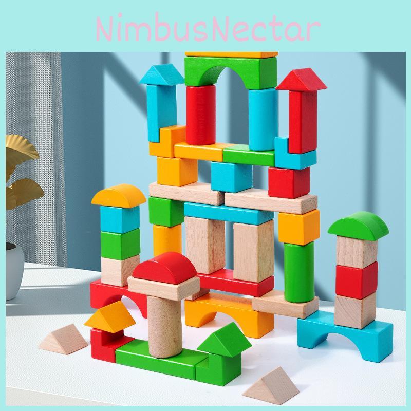 Creative Blocks Wooden Set With 50 Big Pieces For Kids Learning And Imagination