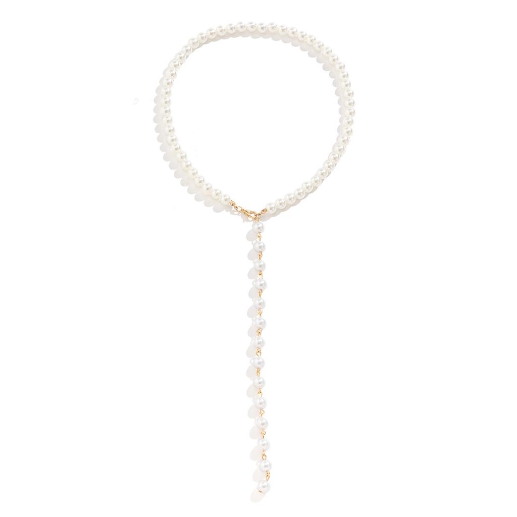 Simple And Versatile Imitation Pearl Round Bead Collarbone Necklace, Fashionable And Retro Long Fringed Necklace.