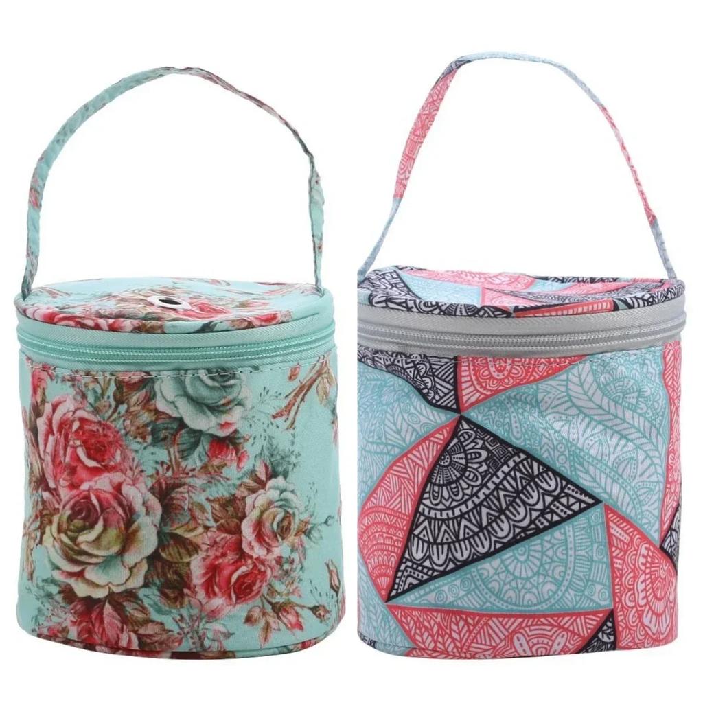 Borsa porta gomitoli rotonda per lana da maglia, organizer per sacchetti di lana, uncinetto, aghi da cucito, borsa a mano, attrezzi per tessitura, accessori, ciotola, borse per artigianato, tote