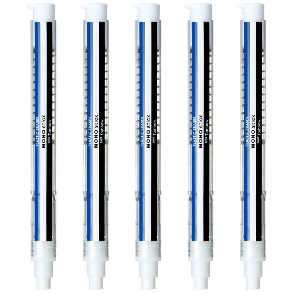 Tombow Pencil MONO Stick Mono Eraser, Color, Retractable, 5-Pack, JCC-121A-5P