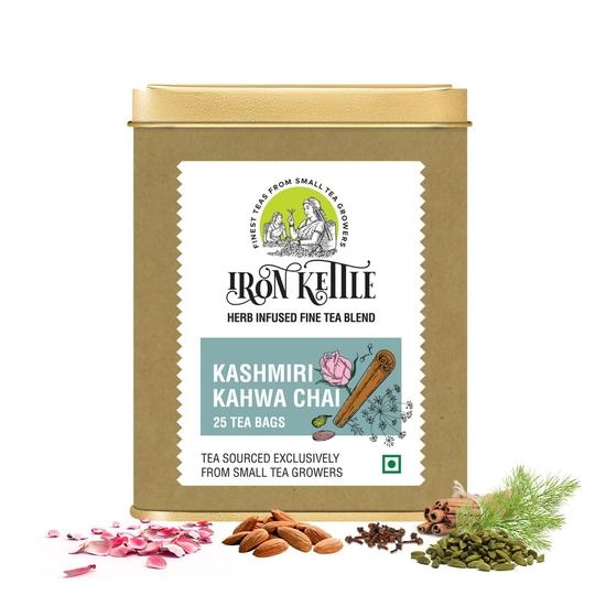 

Iron Kettle Kashmiri Kahwa Green Tea | High Grown Tea blended with spices for perfect aromatic detox | 25 Tea Bags 50GM