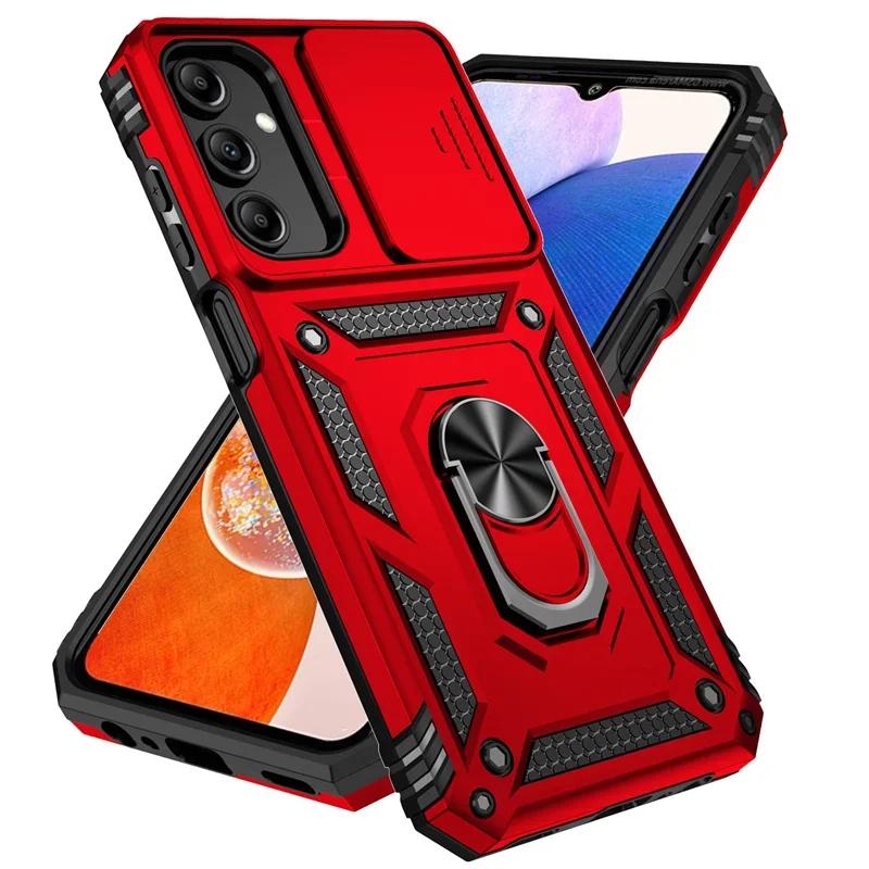 Slide Camera Lens Military Grade Armor Phone Case For Samsung Galaxy A16 A06 A15 A25 A35 A55 5G S24FE Holder Ring Stand Cover