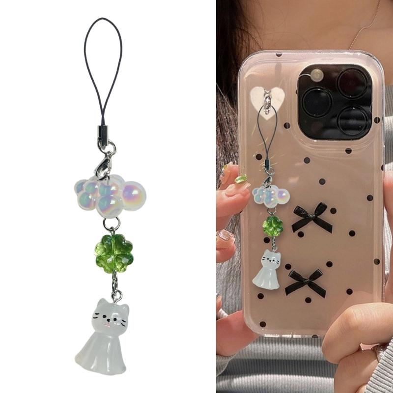 Whimsical Cat And Cloud Design Phone Strap Keychain With Sturdy Acrylic Material For Secure Phone Attachment And Stylish Accessory