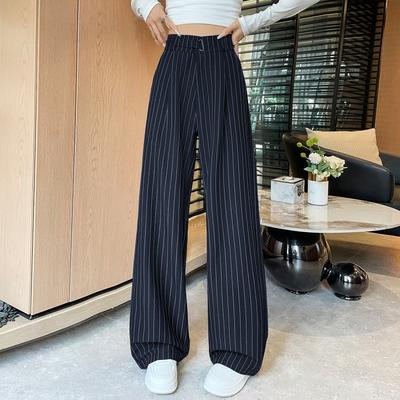 Womens High-Waisted Wide-Leg Trousers With Vertical Stripes Lightweight Breathable Office Chic Pants Fall Collection