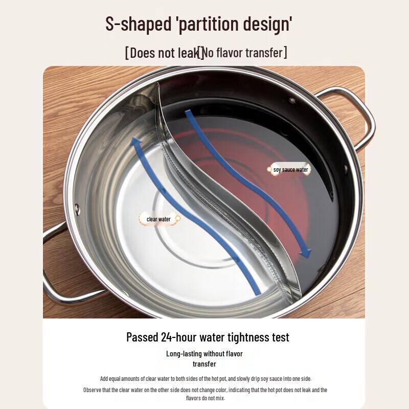 Aishida 26cm 304 Stainless Steel Divided Hot Pot