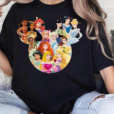 Disney Letná Nová Kolekcia Princezien Tričko Bavlna Trendy Dámske Nadrozmerné Tričko Y2K Retro Voľný Ležérny Top s Krátkym Rukávom