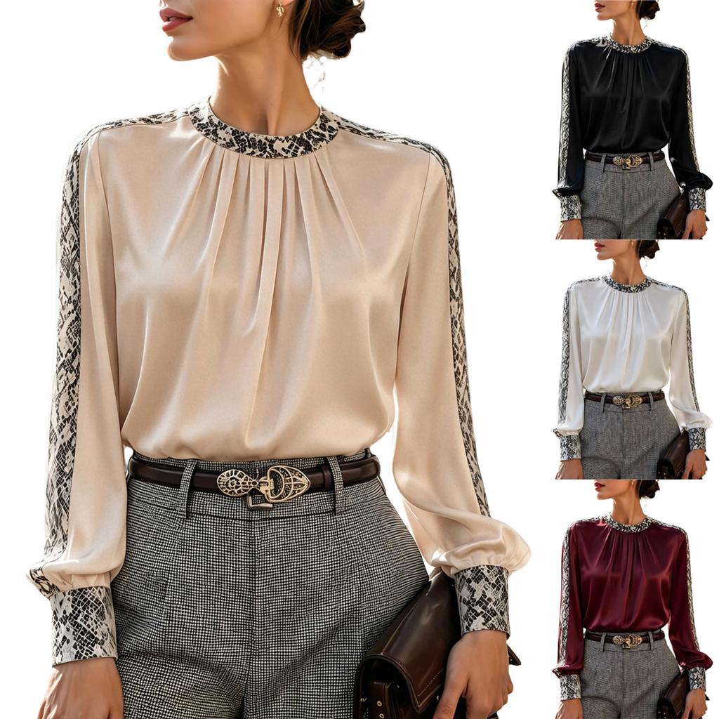 Camicia da Donna Retro Stampa Serpente Manica Lunga Girocollo Blusa Casual