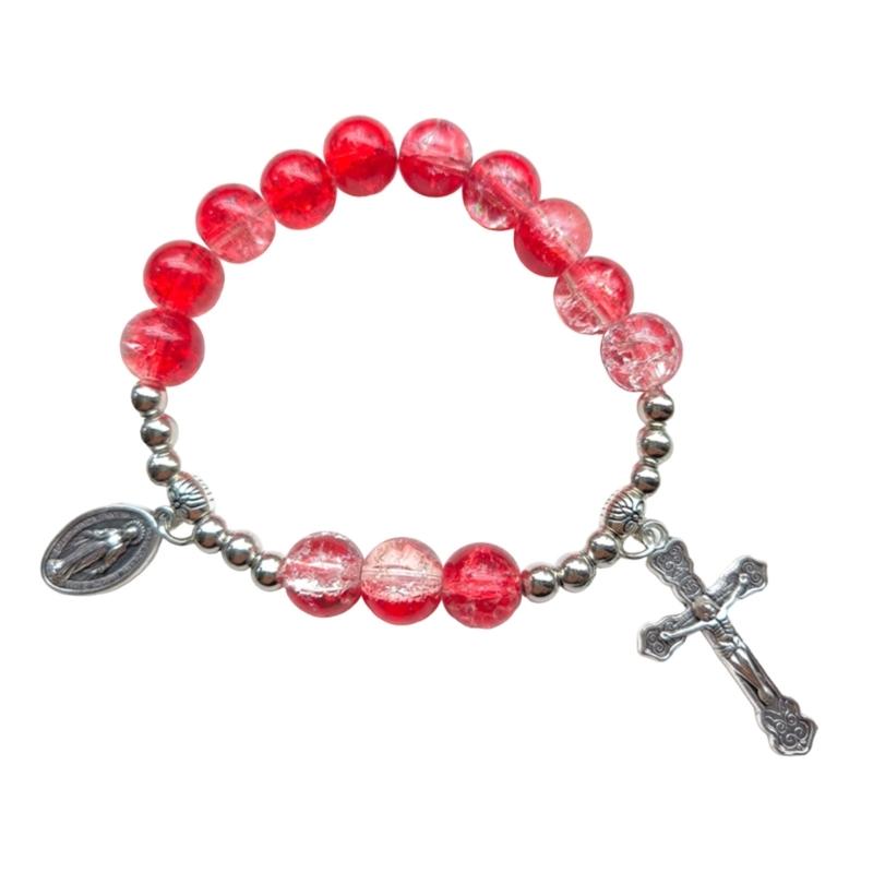 Crystal Religious Jewelry Glass Crystal Beaded Bracelets Religious Jewelry Rosarys Cross Bracelets Elastics Bracelets