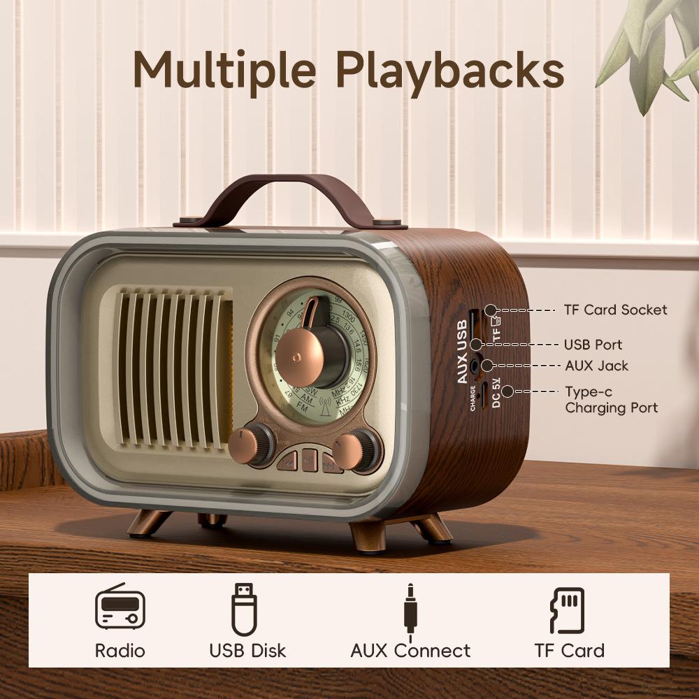 Portable Vintage Radio Retro Rechargable FM AM SW Radios Receiver Wireless Bluetooth Speaker Music Box Support TF Card USB AUX