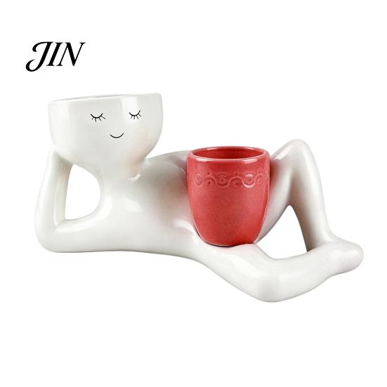 Home Decoration Planter Lazy Guy Planter, Little Character Flowerpot Ornament, Creative Lying Durable Humanoid Double Pot for Succulents Garden Decor