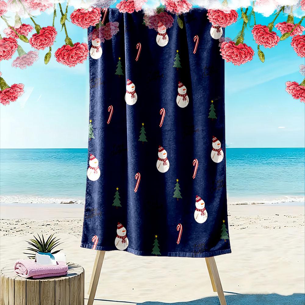 Snowy cheerfully festive vibes Print beach towel, quick drying, suitable for travel, outdoor sports, jogging, the beach and swimming, gift