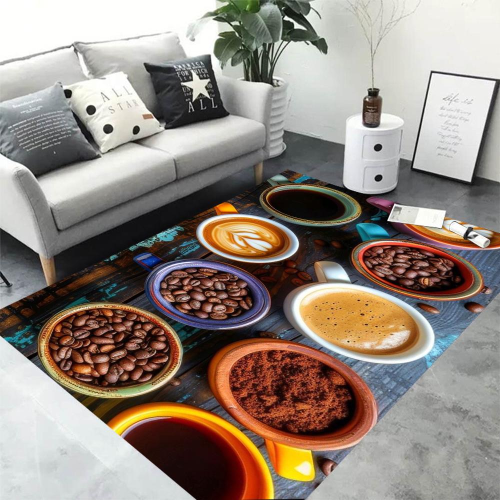 Retro 3D Coffee Latte Art Carpet Seasoning Wooden Carpet Rugs Living Room Small Rugs for Bedroom Living Room Decoration