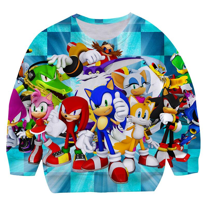

2025 год Новый стиль Мальчики 4-14 лет Одежда Мультяшный Соник Толстовки с круглым вырезом Девочки Толстовки Худи подходят для детей ростом 100-160 см 5-6 Years