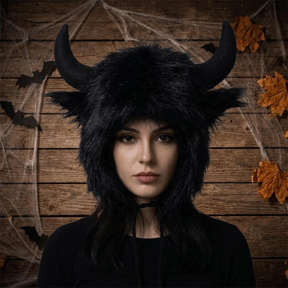 Solid Color Demon Ear Protection Hat Fur Trim Winter Pullover Cap Fashion Lei Feng Cap Riding
