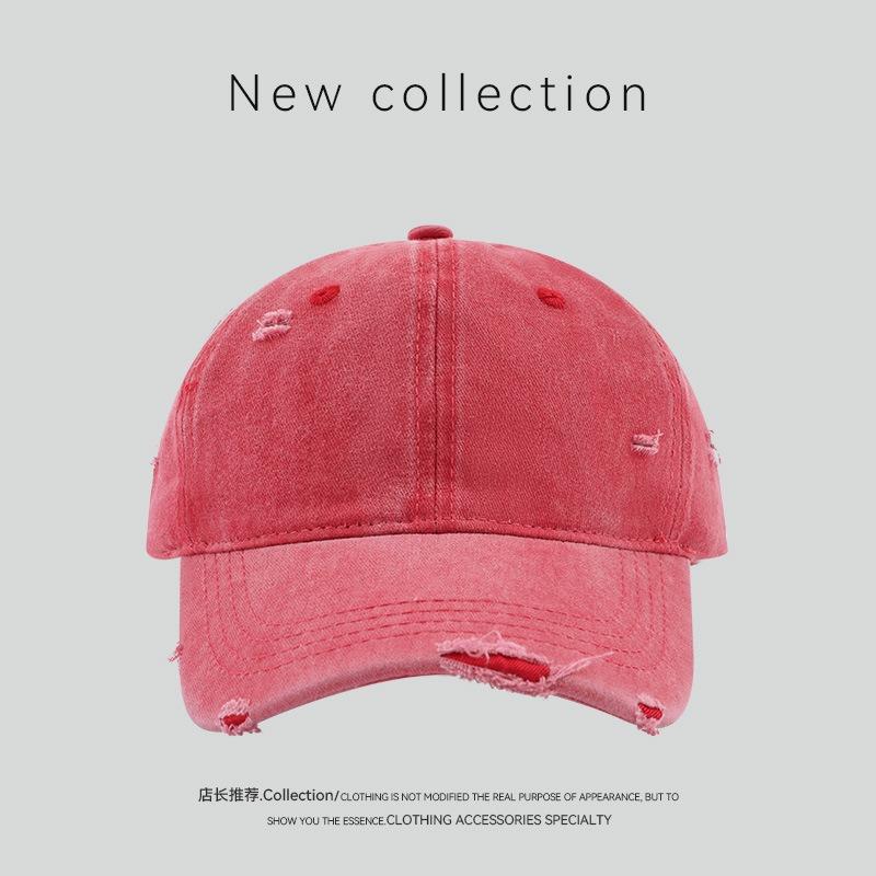 Washed Hole Baseball Cap Fashionable Versatile Retro Solid Color Embroidery Casual Simple Sunshade Cap