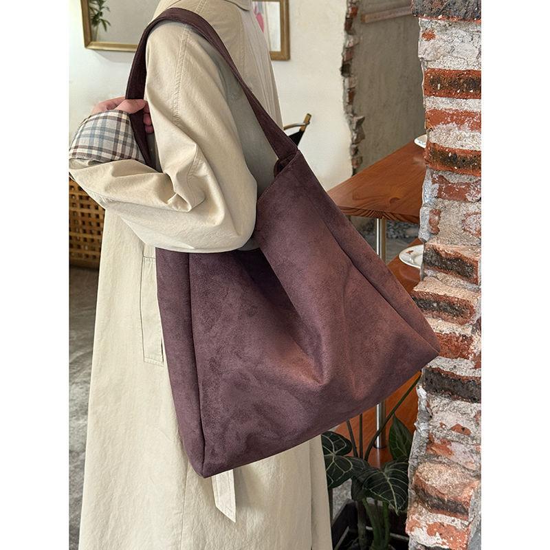 Vintage matte large-capacity tote bag women's 2025 new high-end commuter shoulder bag lazy soft leather underarm bag