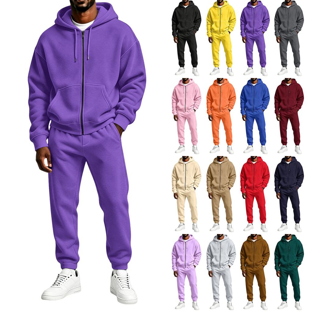 Herren Casual Hoodie und Jogginghosen Set, 2-teilige Pulloverjacke mit schmal zulaufender Jogginghose für Sport oder