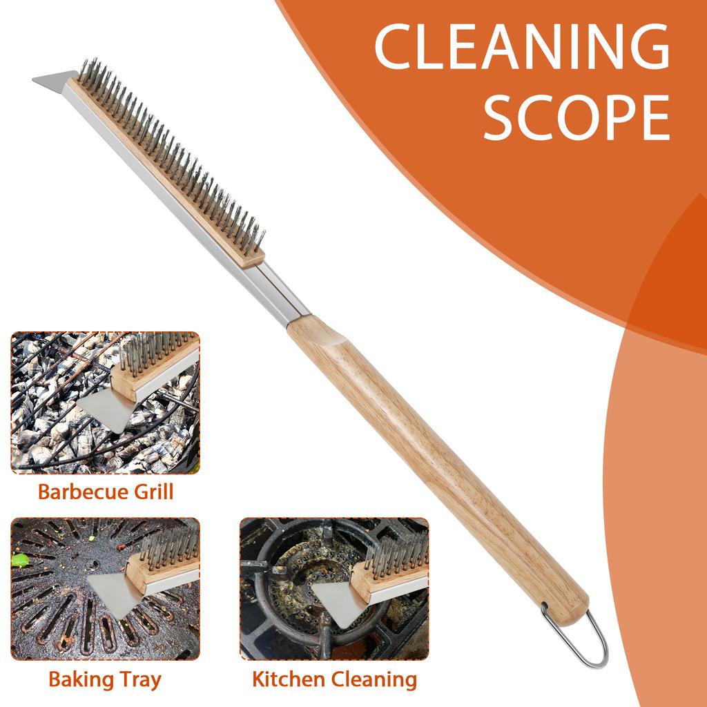 21 Inch Pizza Oven Brush with Long Handle Stainless Steel Cleaning Brush Kitchen Pizza Stone Brush and Scraper Oven Accessories