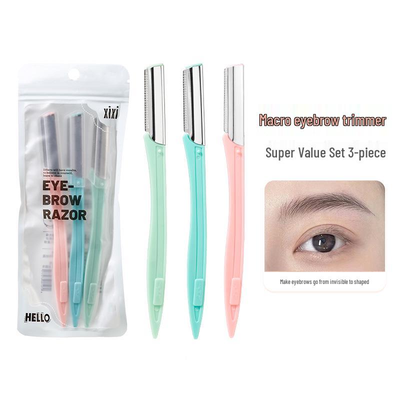 Xixi 3-Piece Stainless Steel Eyebrow Razor Set: Portable, Student-Friendly, Beginner-Friendly Trimmers.