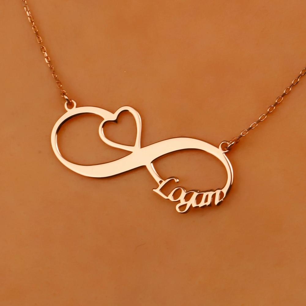 Fashion Customized Name Stainless Steel 18K Gold Plated/Rose Gold Plated Link Pendant Necklace Personalized Infinity Symbol Gift