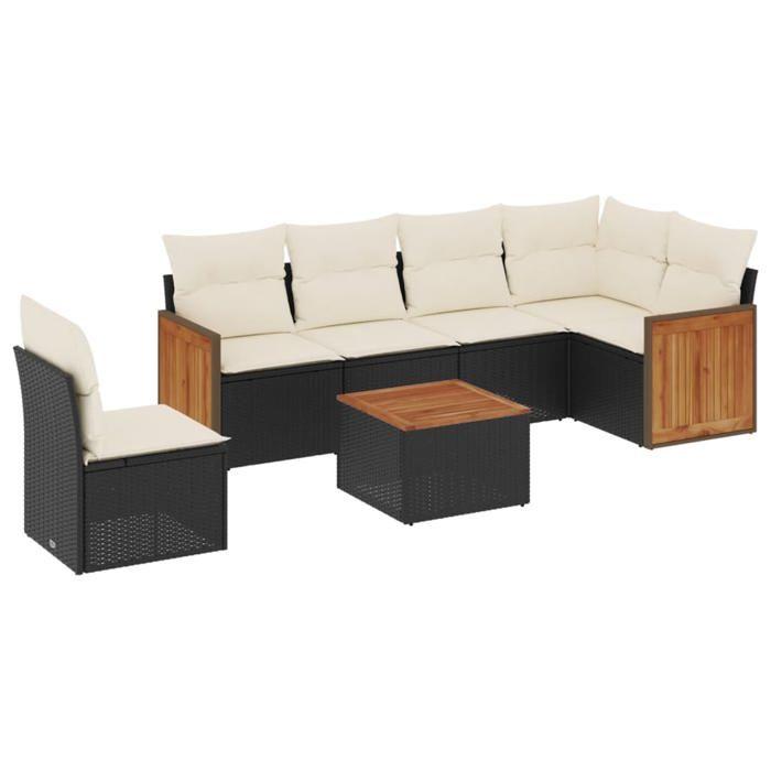 VidaXL Salon de Jardin avec Coussins 7 pcs, Canapés de Terrasse, Ensemble de Meubles de Patio, Mobilier d'Extérieur, Noir 3260103