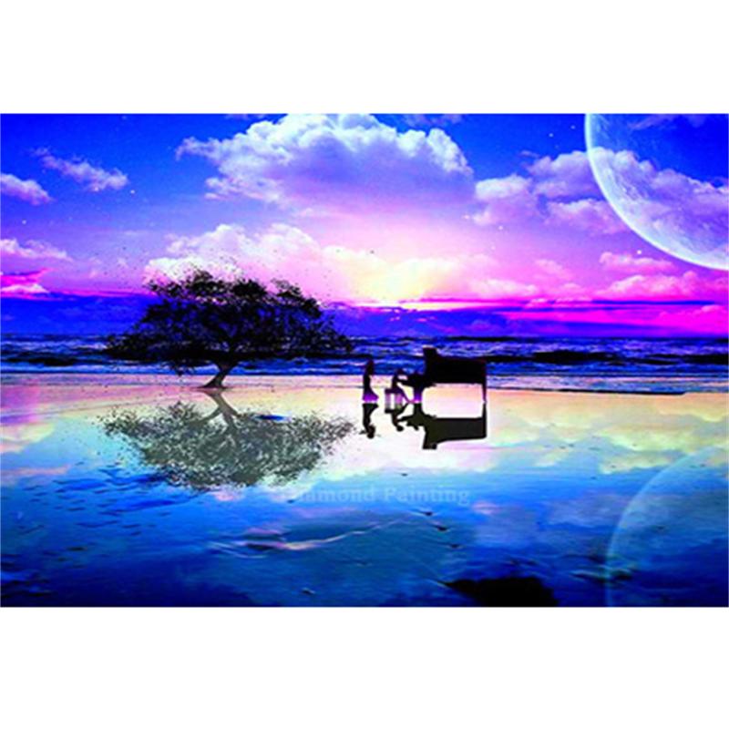 Confezione da 9 kit per pittura a mosaico con paesaggio per adulti, 5D fai da te, Aurora con albero, kit per principianti, pittura rotonda completa con diamanti, gemme e artigianato, decorazione per