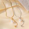 Stainless Steel Knot Lucky Beads Imitation Pearl Necklace for Women Men Simple Ball Pendant Long Chain Temperament Jewelry Gifts