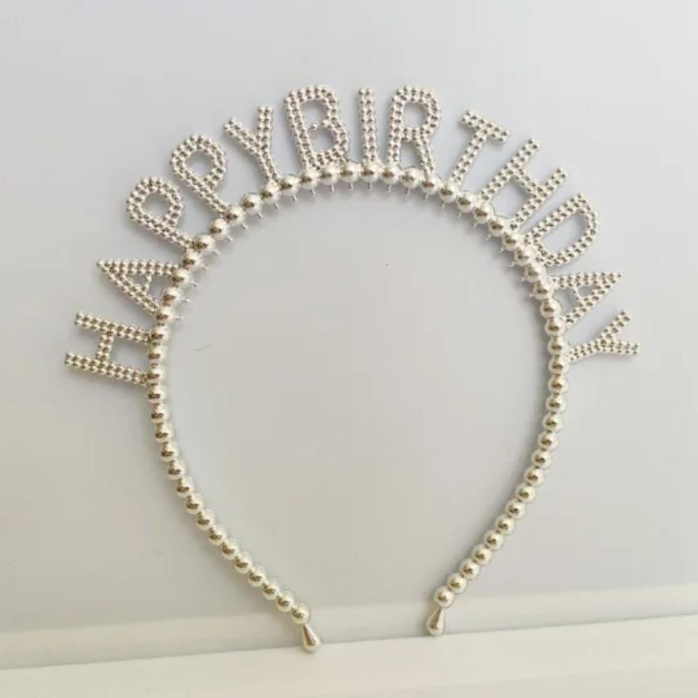 New Pearl Hair Band Happy Birthday English Letter Headband Children's Birthday Party Jewelry Gift Hair Accessories for Girls