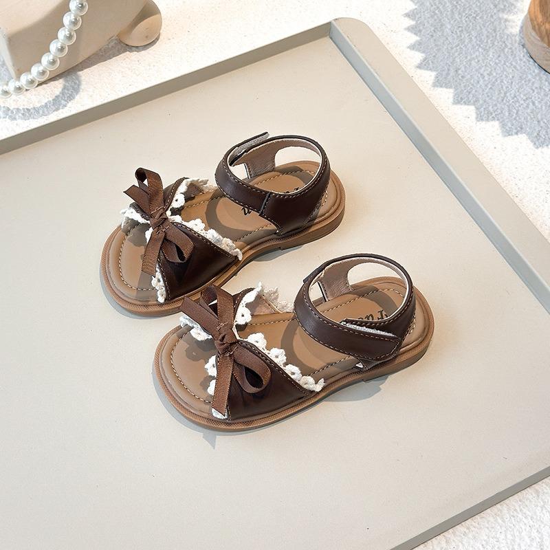 New Spring and Summer Korean-style Girls Sandals, Bow Lace Fringe Flat Princess Shoes for Kids