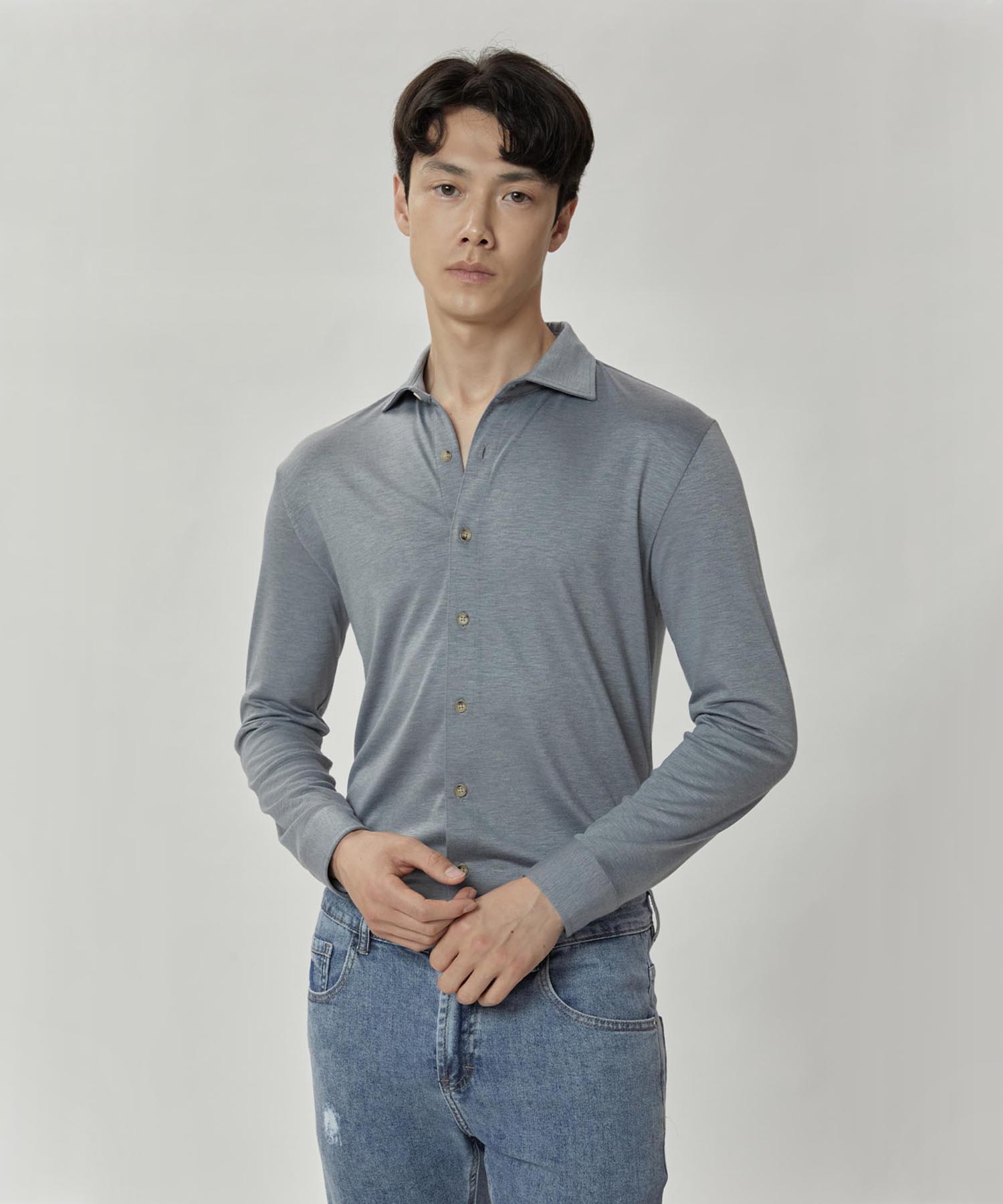 Panicalle Slim Fit Long Sleeve Jersey Shirt [3 Colors] Gray/S