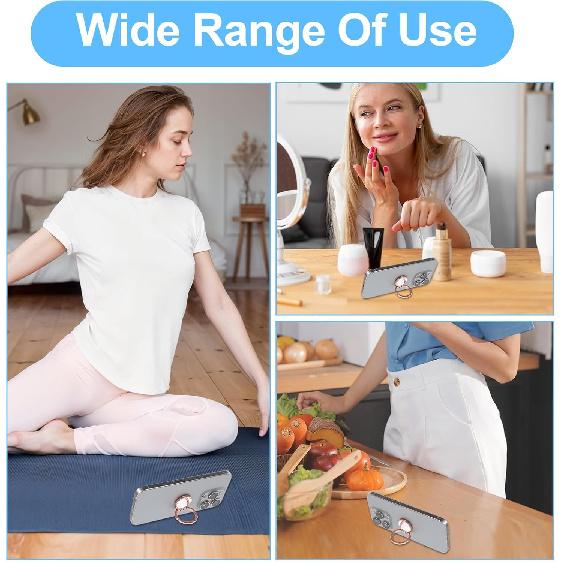 4pcs Mirror Cell Phone Grip Stand Built-in Mirror for Case, Bow Metal Finger Ring Socket Grip Kickstand Cell Phone Ring Holder for Smartphones Mobile