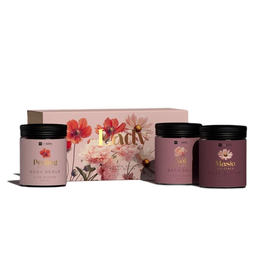 HiSkin Lady Flowers Luxury Bath Set: Bath Salt, Body Scrub, Body Butter - 200ml Each
